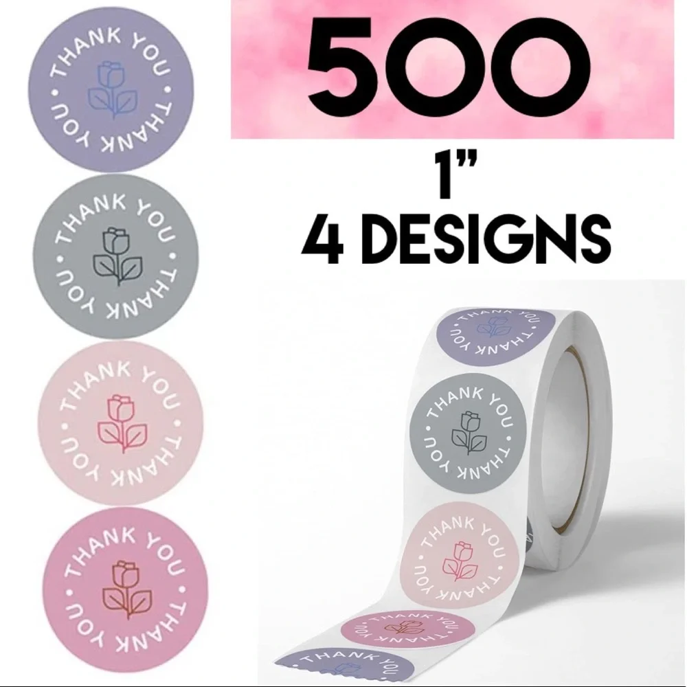 500 Thank you round rose flower stickers 1 inch